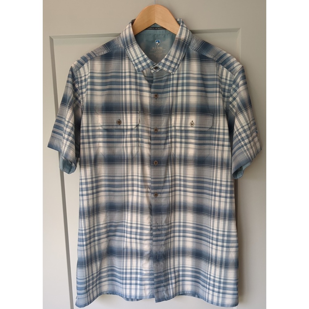 Kuhl Mens Size Large Plaid Short Sleeve‎ Button Up Hiking Performance Shirt